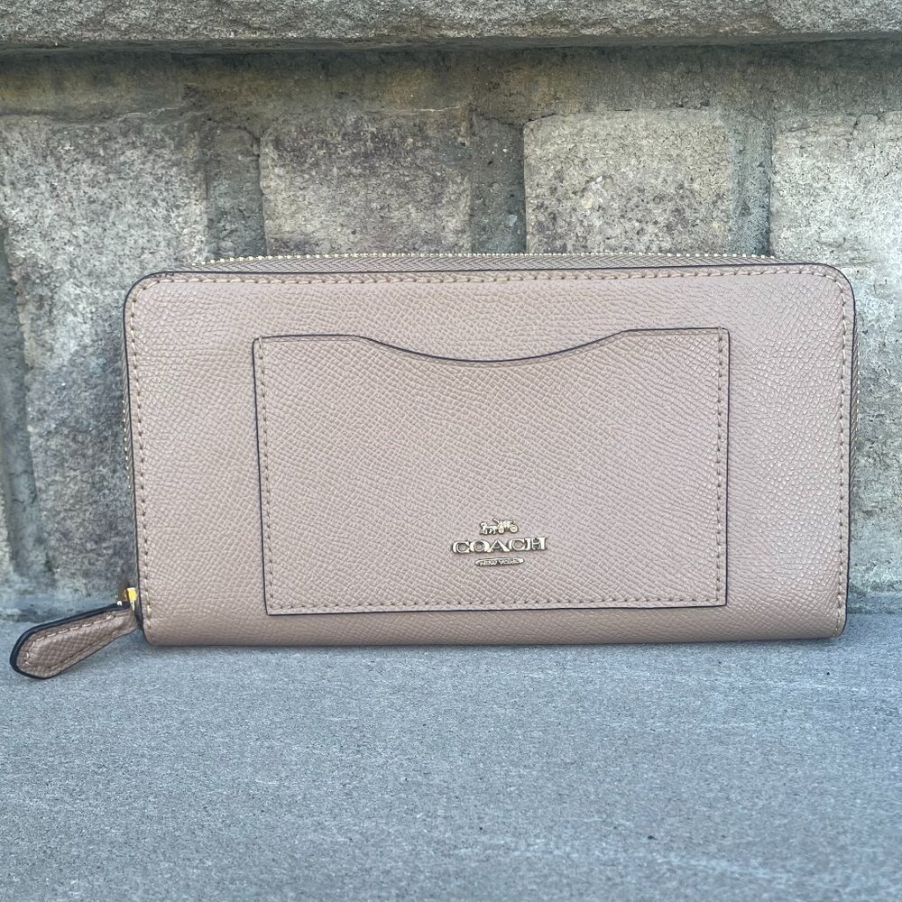 COACH CROSSGRAIN LEATHER ZIP AROUND WALLET CLUTCH WOMEN'S ACCESSORY PREPPY